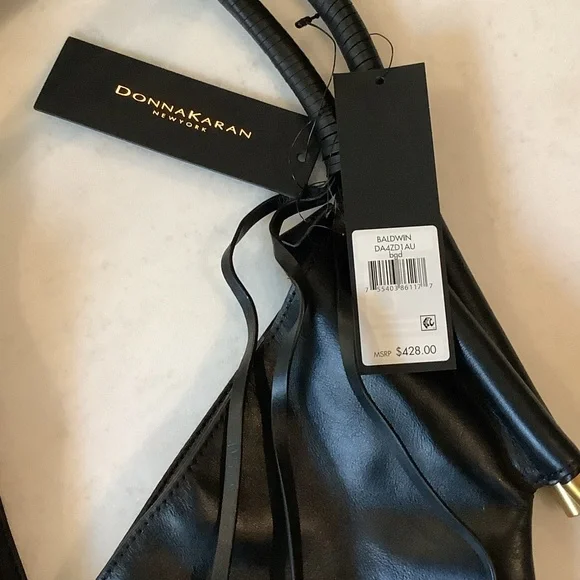 Donna Karan Black Shoulder Bag with Gold Details, Brand New